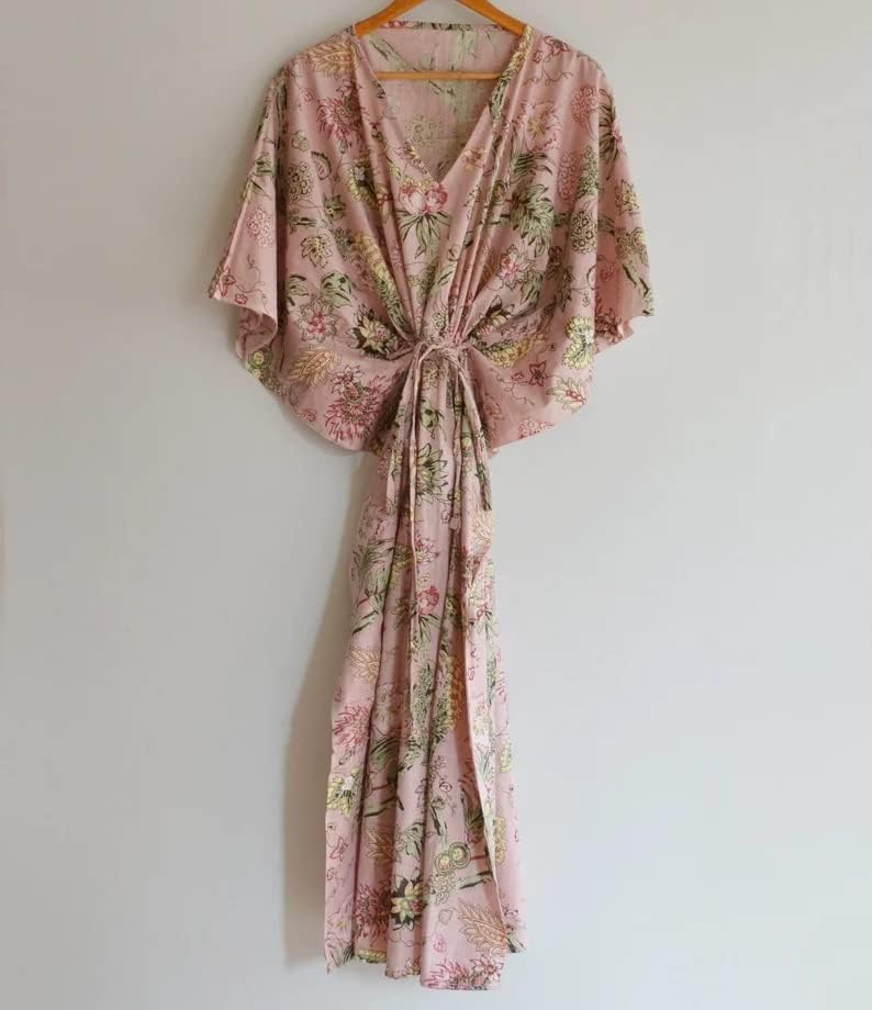 INDACORIFIE Indian Handmade Women Cotton Kaftan, Comfortable Clothing Hand Block Print Caftan, Kaftan Dress Beach Cover Up, Sleepwear, Summer Maxi Dress Multi